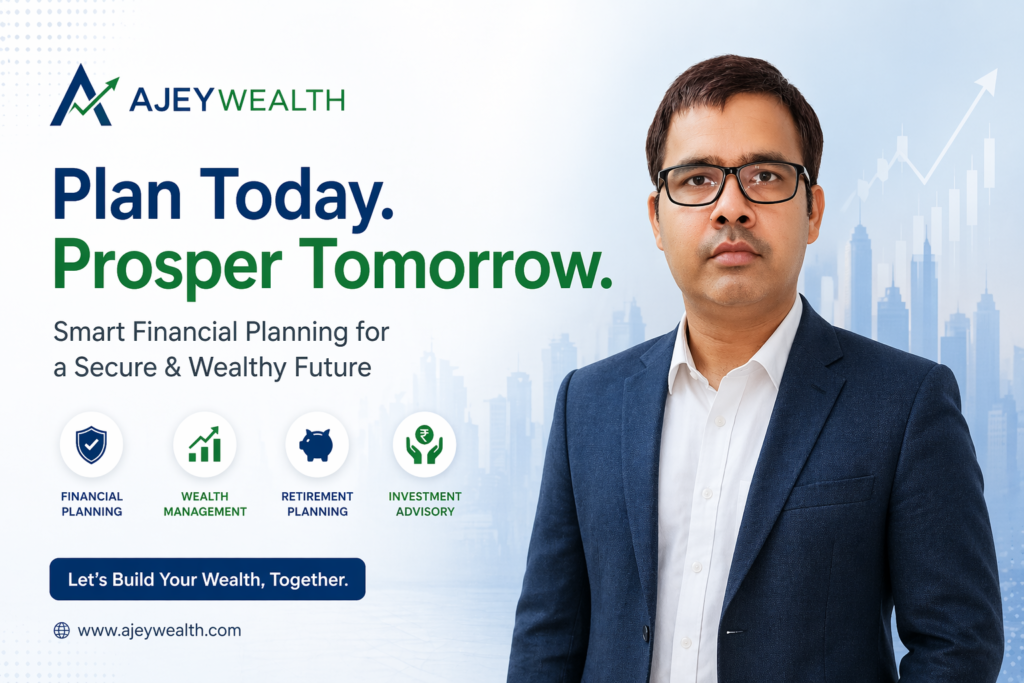 Best financial advisor in Varanasi Ajey Wealth insurance and investment planning banner with professional advisor image
