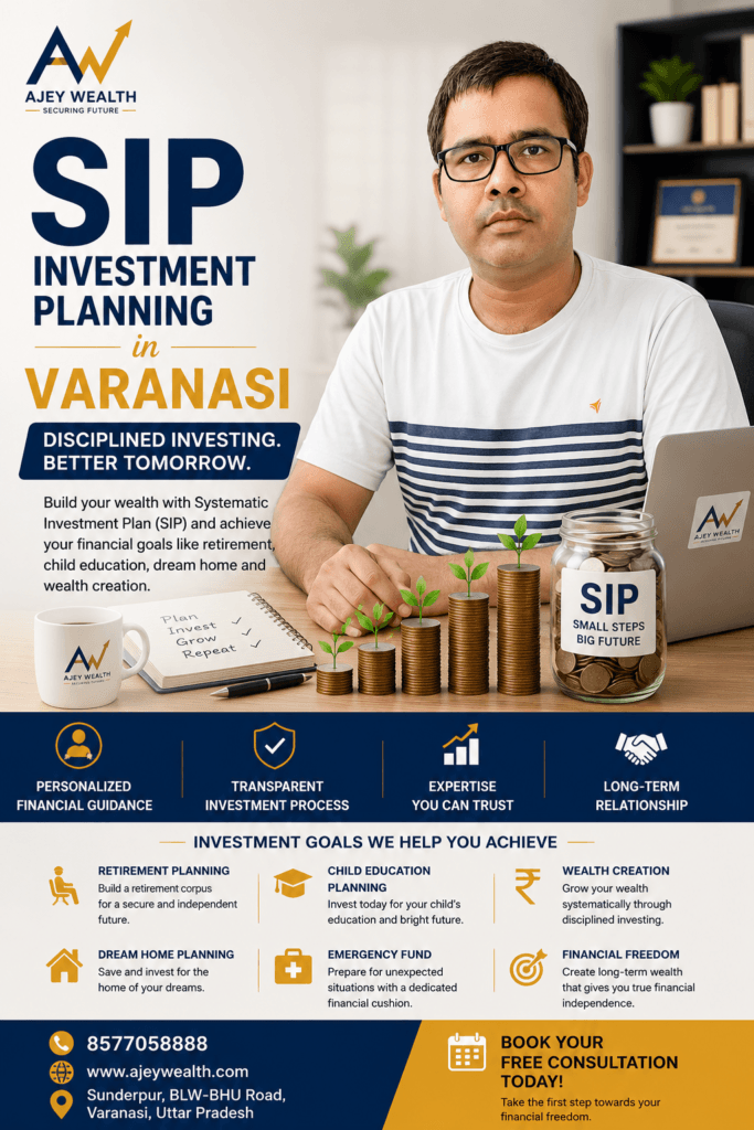 Ajey Wealth SIP Investment Planning advisor in Varanasi providing expert mutual fund investment guidance for wealth creation, retirement planning, child education, and financial planning.