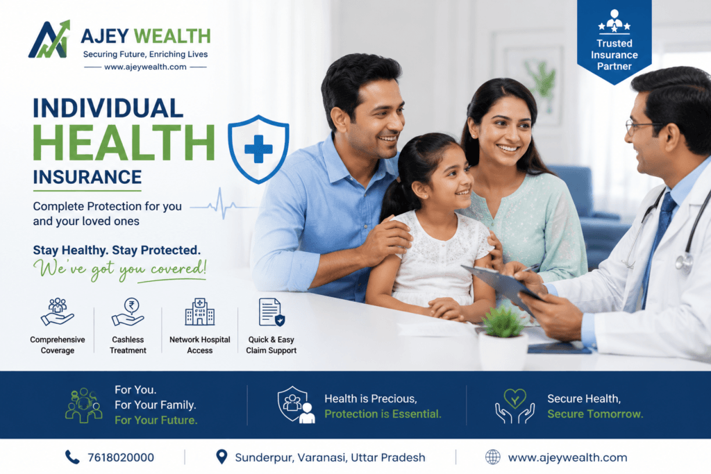 Individual Health Insurance in Varanasi by Ajey Wealth helping an Indian family choose the best medical insurance plan with expert guidance.
